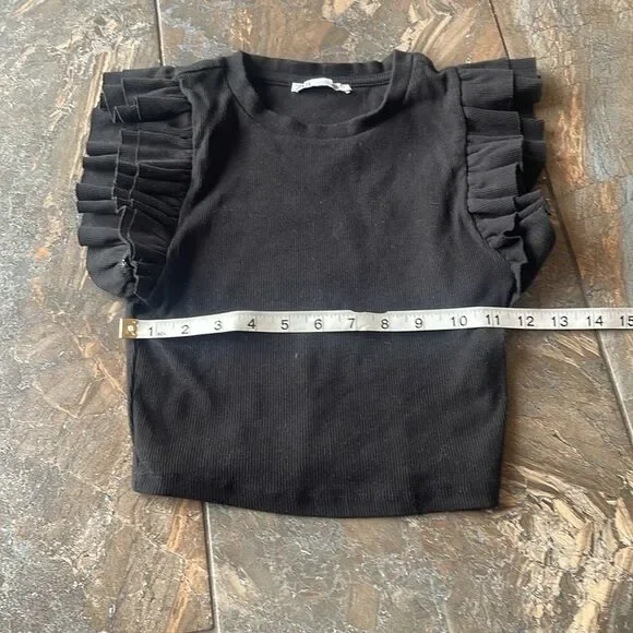 Zara Black Ruffle Sleeve Top Size 26 - Picture 8 of 11